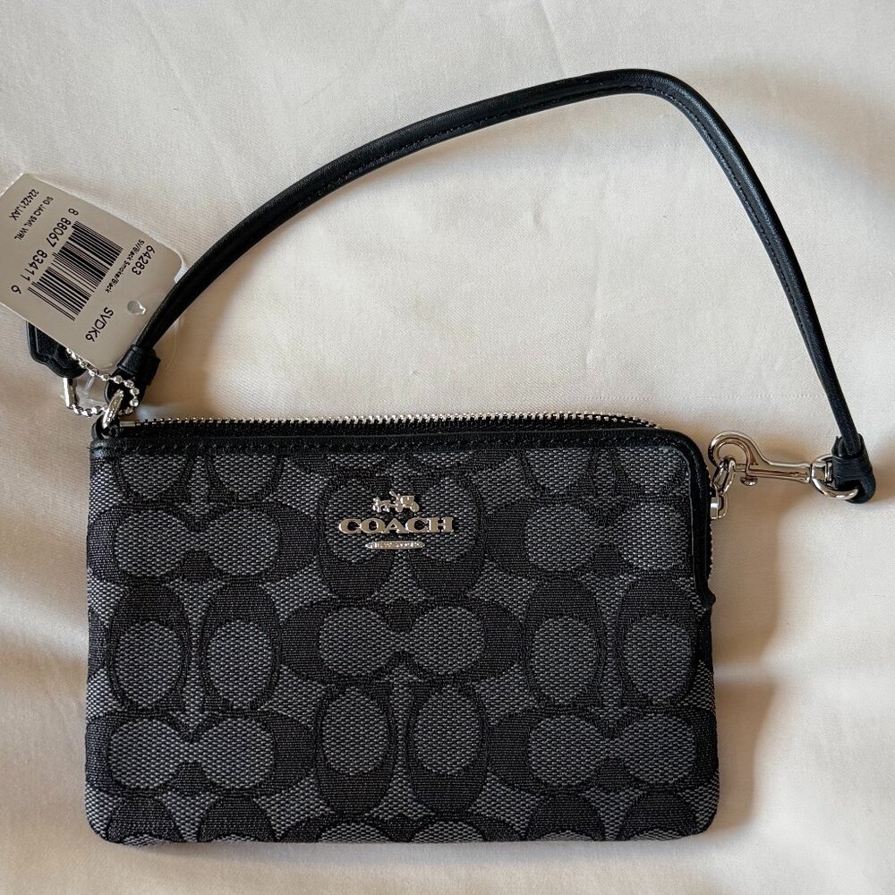 COACH Signature Double Zip Black/Grey Wristlet